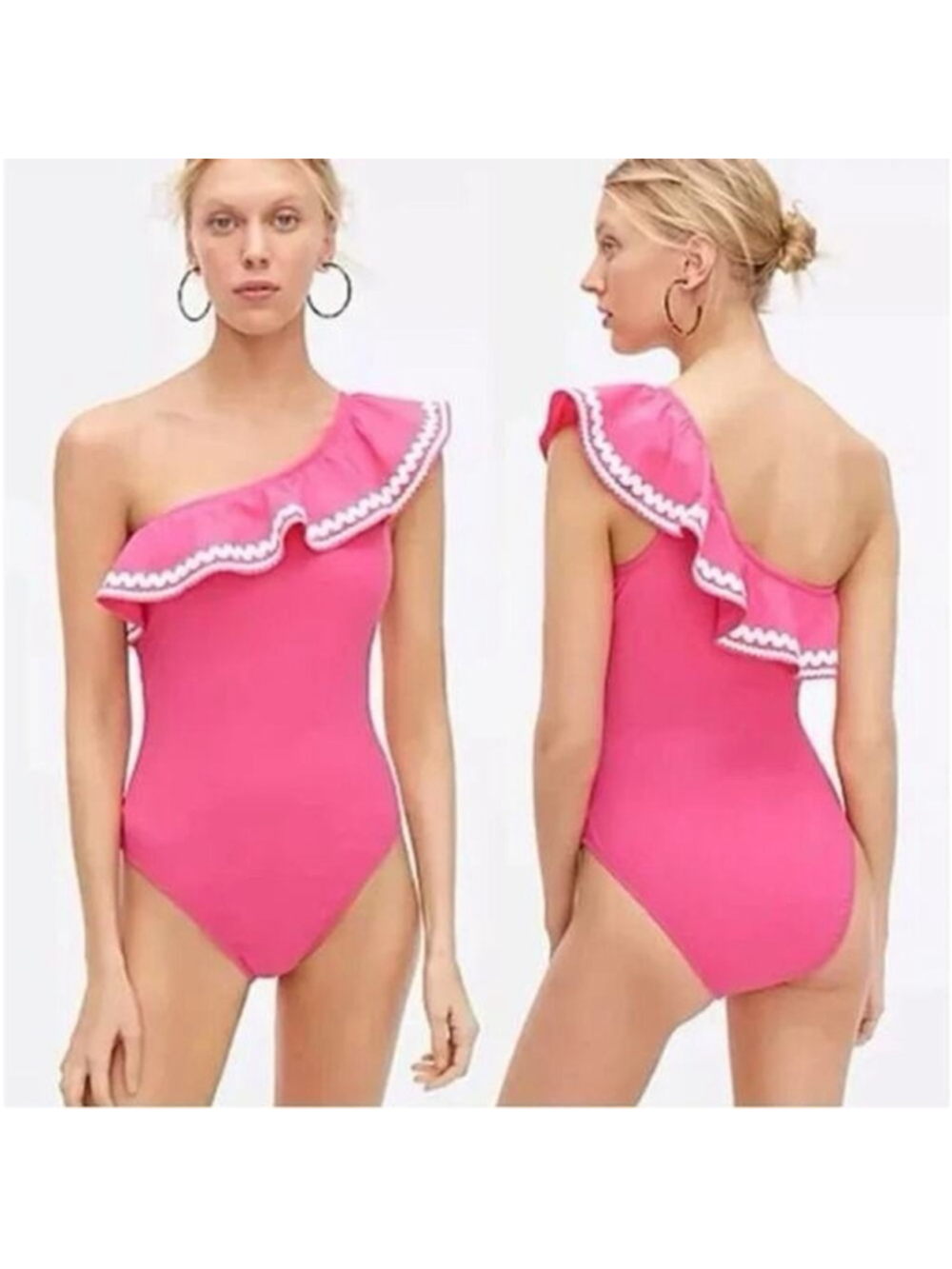 J. Crew Hot Pink Ruffle One Shoulder One Piece Swimsuit 4